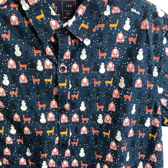 Rugby Christmas Shirt Men's Size L Blue Santa Snowman Reindeer Button Up Cotton - Picture 4 of 5